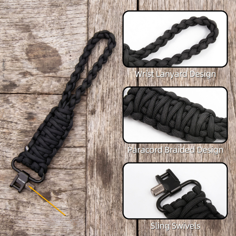 White Smoke 20cm Braided Paracord Sling Swivel Lanyard with Quick Detach Clip MARKSMAN