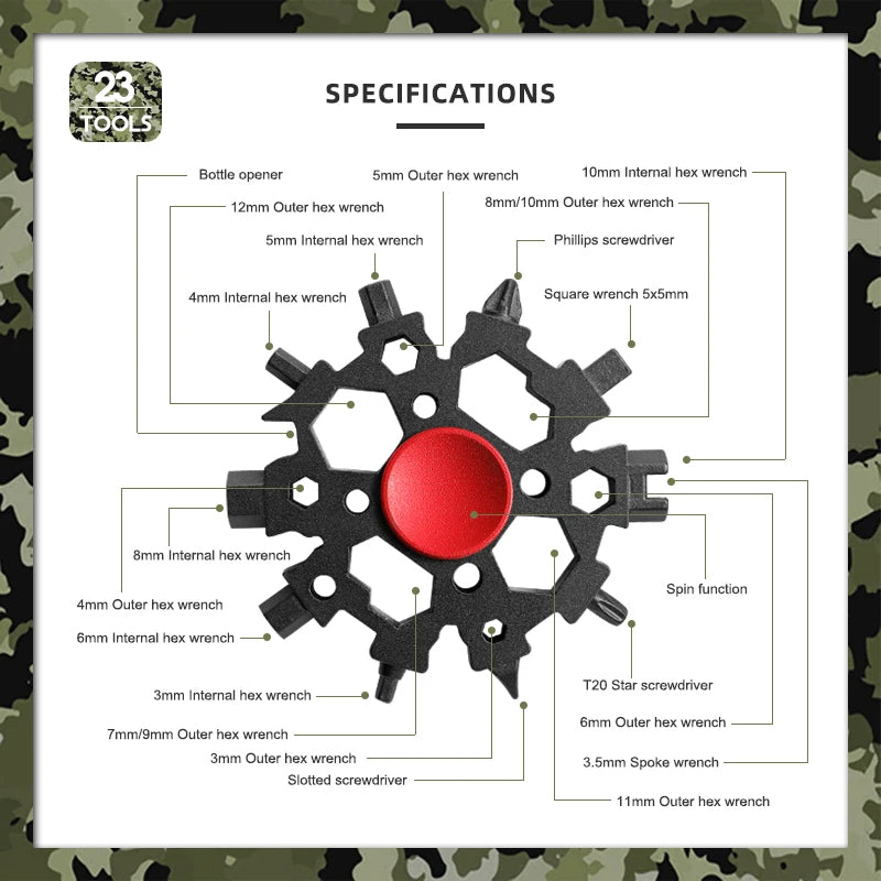 23 in 1 Snowflake Multitool Stainless Steel EDC Wrench