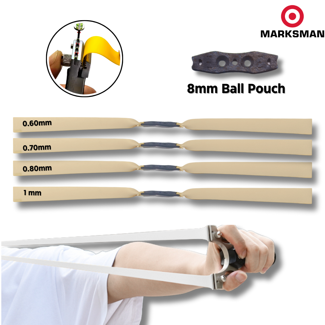Gray MARKSMAN Natural Latex Slingshot Bands | 4-Pcs Sample Pack | 20cm Flat Mid Pull | Mixed Thickness 0.60mm, 0.70mm, 0.80mm & 1.0mm INDIAN SLINGSHOT