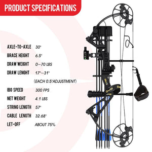 White Smoke Sanlida® New Dragon X7 Compound Bow 70lbs Full Kit SANLIDA