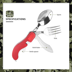 White Smoke 4-in-1 Folding Camping Cutlery Tool | Spoon Fork Knife MARKSMAN