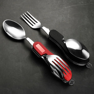 Dark Slate Gray 4-in-1 Folding Camping Cutlery Tool | Spoon Fork Knife MARKSMAN
