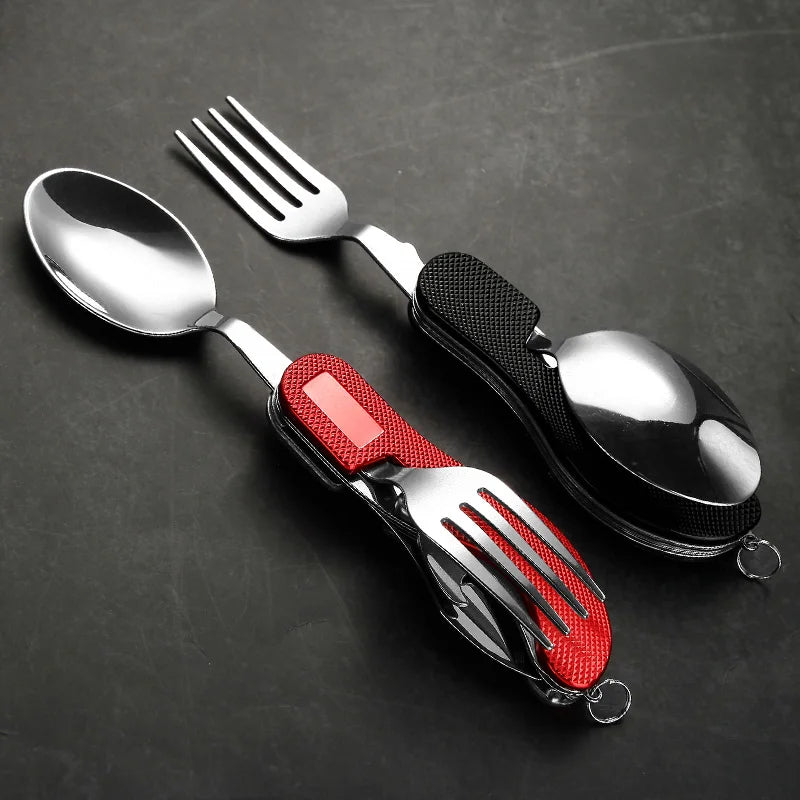 Dark Slate Gray 4-in-1 Folding Camping Cutlery Tool | Spoon Fork Knife MARKSMAN