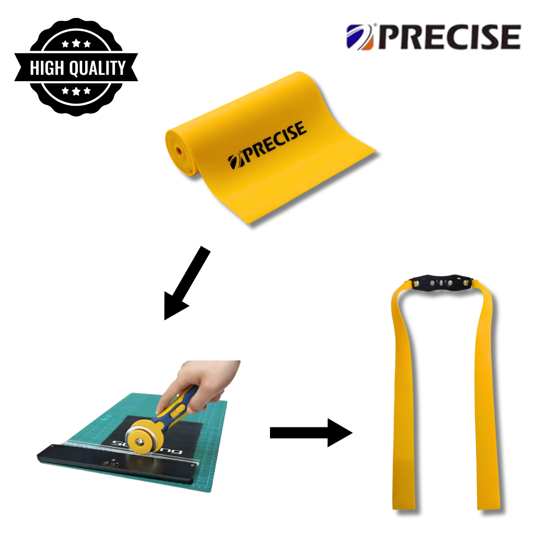 Goldenrod PRECISE 5-Pcs Sample Pack Slingshot Replacement Flat Bands | 20cm Mid Pull Rubber Bands | 0.50mm, 0.60mm, 0.70mm, 0.80mm & 1.0mm Thickness | Natural Latex Slingshot Catapult Accessories INDIAN SLINGSHOT