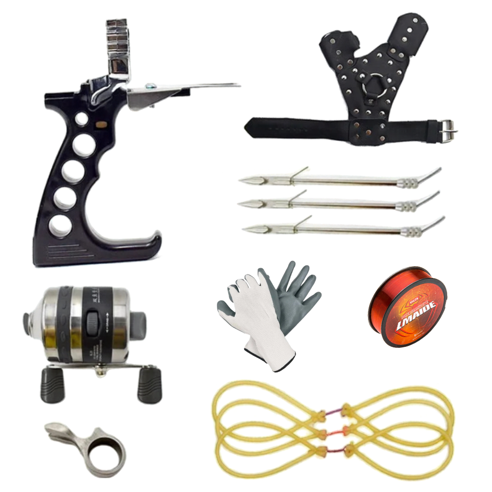 White Smoke Professional Black Outdoor Fishing Fiber Metal Best Hand Protection Slingshot Combo Set MARKSMAN