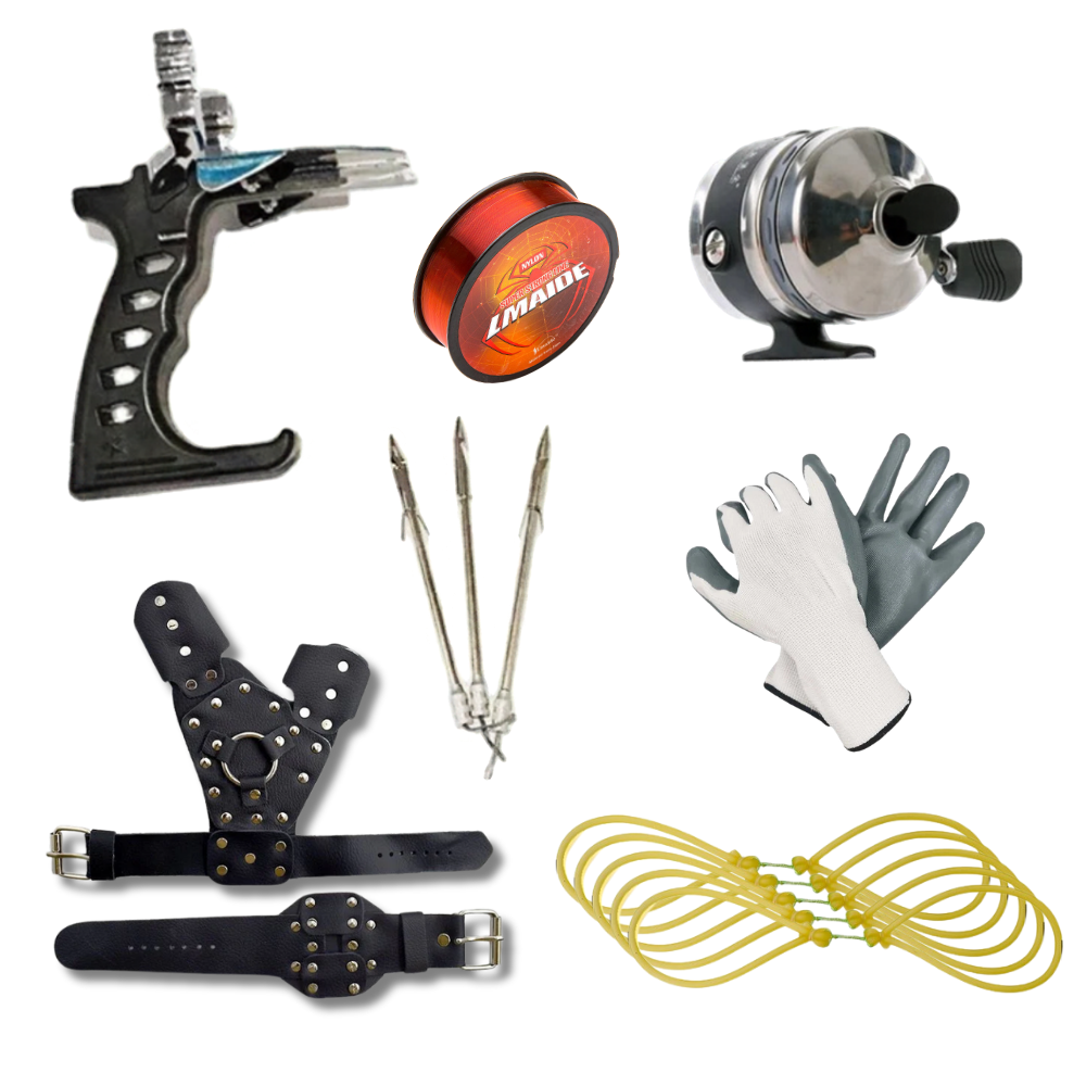 White Smoke 5 Bullet Star Fishing Slingshot with Red & Metal Reel Combo Set INDIAN SLINGSHOT