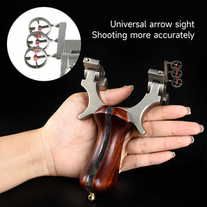 Black Rotating Bow Head Stainless Steel Wooden Slingshot For Quick Target Shooting With Triple Sight INDIAN SLINGSHOT