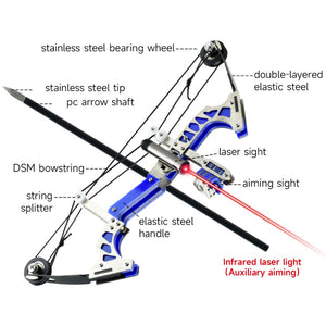 Midnight Blue Laser Aiming Metal Pulley Mini Compound Bow Target Shooting MARKSMAN