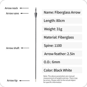 Dark Slate Gray SPG 6mm Fiberglass Arrows – 80cm Archery Arrows with Steel Tips SPG
