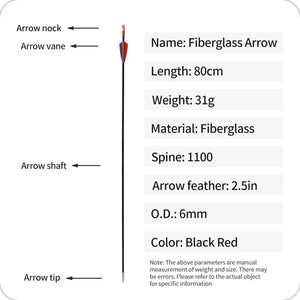 White Smoke SPG 6mm Fiberglass Arrows – 80cm Archery Arrows with Steel Tips SPG