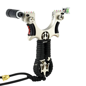 White Smoke Trident Alloy Slingshot with 0.75mm Rubber Band Set & 250 Mud Balls MARKSMAN