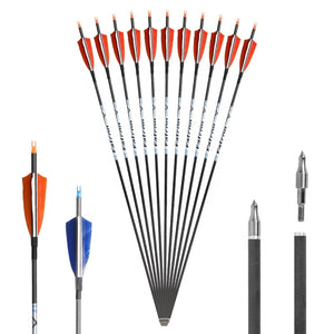 Light Gray SPG 85cm Carbon Arrows | 400–600 Spine Turkey Feather Target Arrows SPG