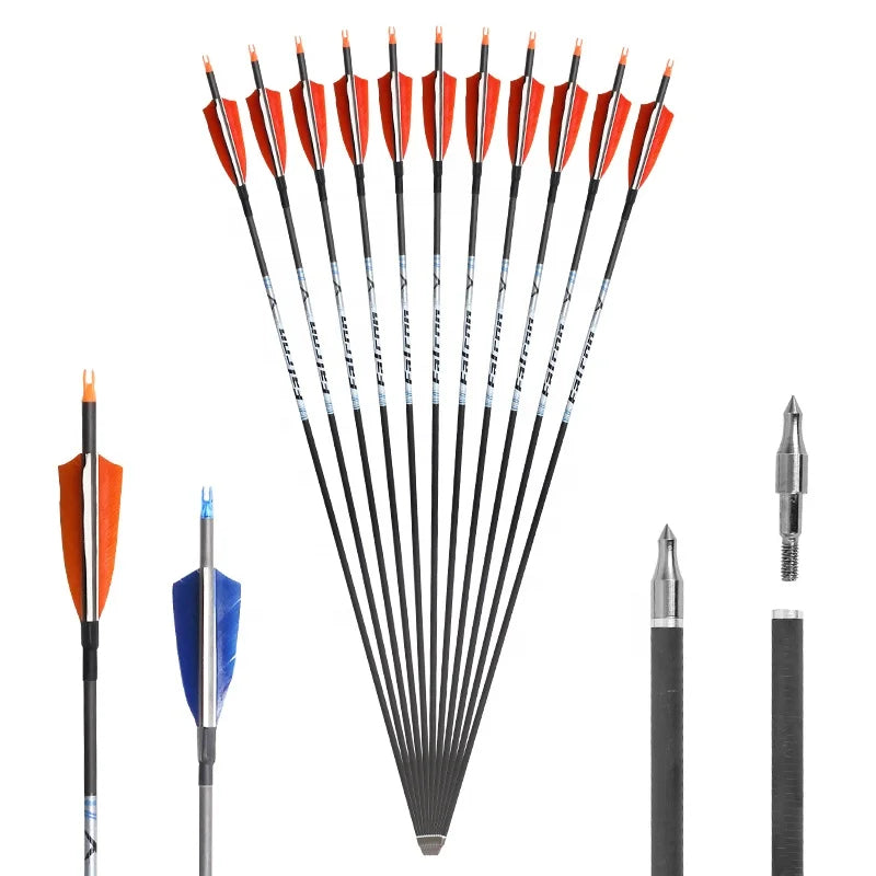 Light Gray SPG 85cm Carbon Arrows | 400–600 Spine Turkey Feather Target Arrows SPG