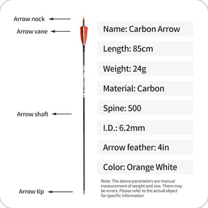 White Smoke SPG 85cm Carbon Arrows | 400–600 Spine Turkey Feather Target Arrows SPG