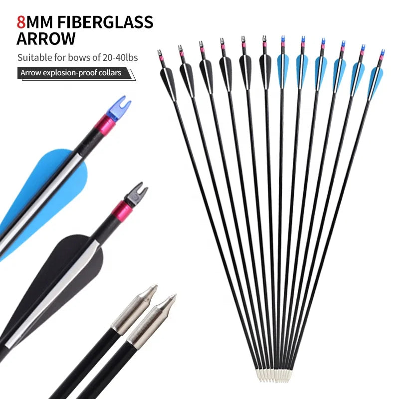 SPG 8mm Fiberglass Arrows Spine 500 – Target Practice & Training