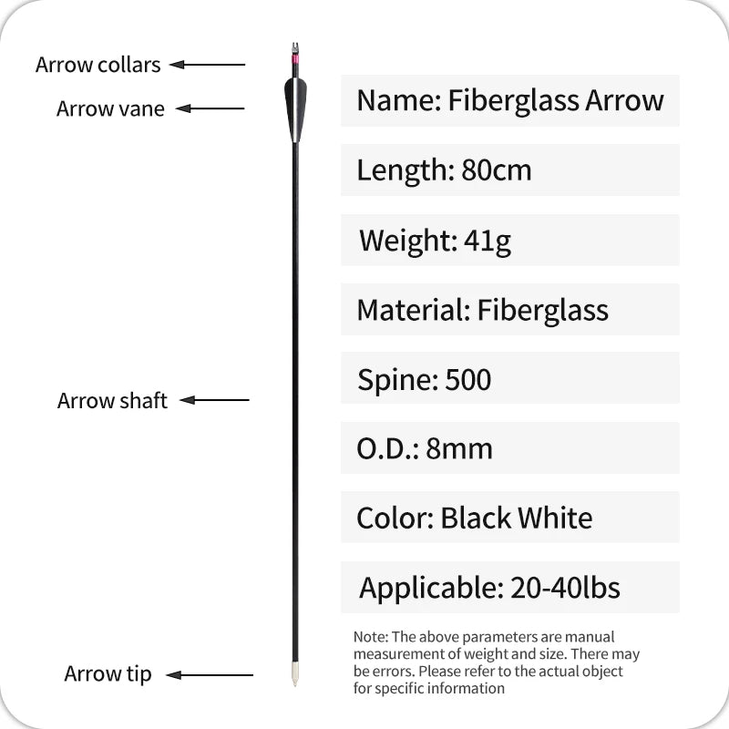 White Smoke SPG 8mm Fiberglass Arrows 80cm | 500 Spine Durable Target Arrows SPG