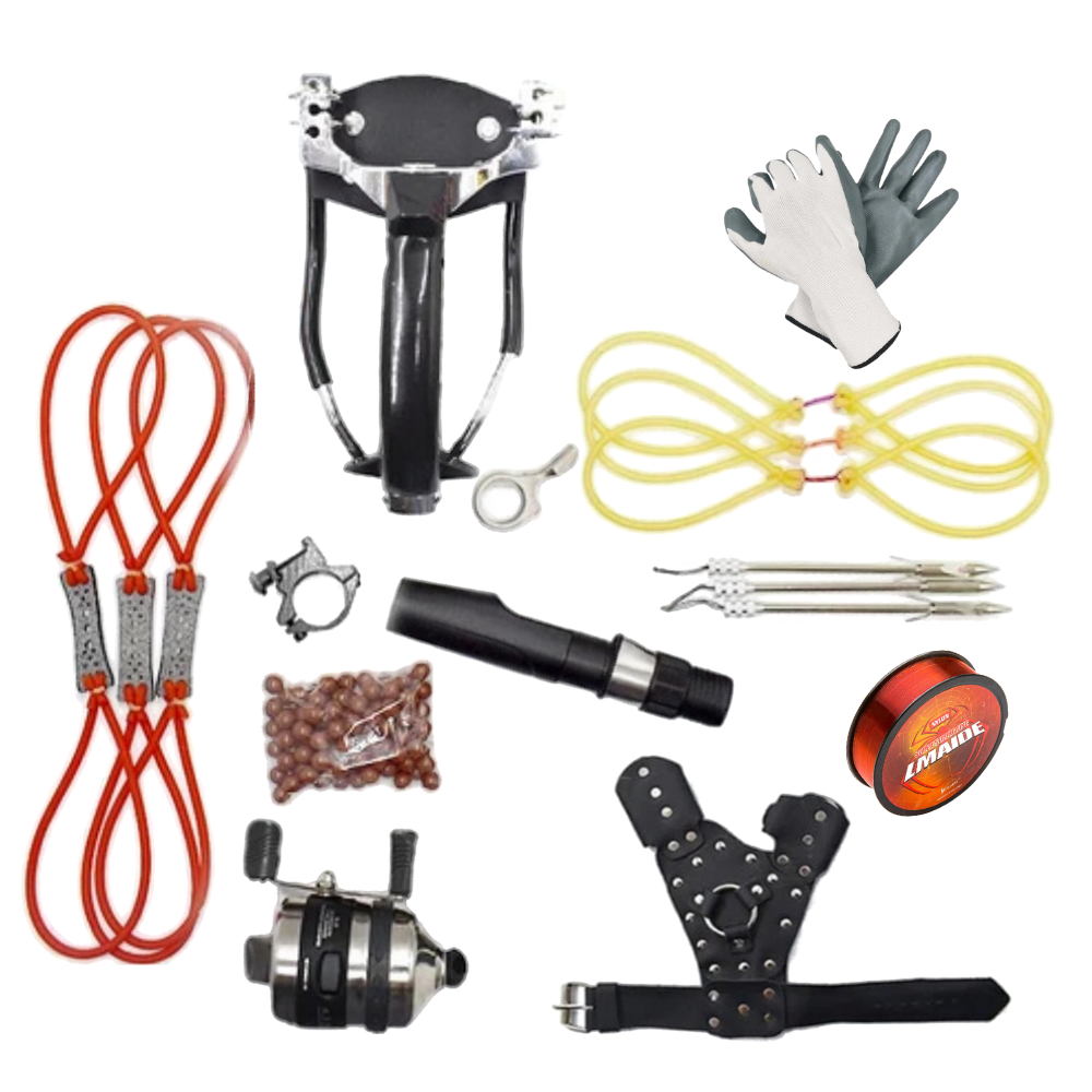 White Smoke Best Stainless Steel Fishing Slingshot with Nylon Metal Reel for Outdoor Fishing Combo Pack MARKSMAN
