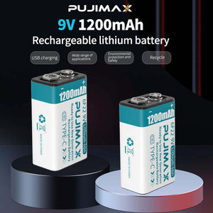 Light Gray New Generation 9V Battery 1200mAh Lithium-Ion Battery Rechargeable Battery Plug micro Type-C USB PUJIMAX