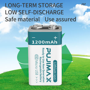 Lavender New Generation 9V Battery 1200mAh Lithium-Ion Battery Rechargeable Battery Plug micro Type-C USB PUJIMAX