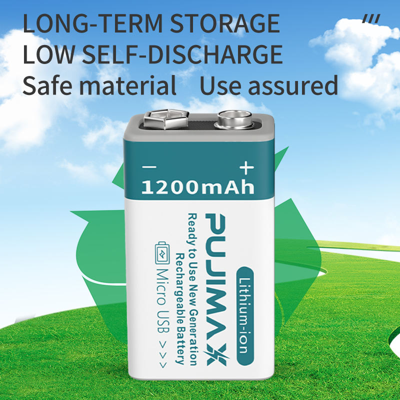 Lavender New Generation 9V Battery 1200mAh Lithium-Ion Battery Rechargeable Battery Plug micro Type-C USB PUJIMAX