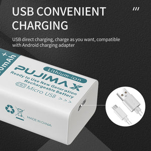 Light Gray New Generation 9V Battery 1200mAh Lithium-Ion Battery Rechargeable Battery Plug micro Type-C USB PUJIMAX