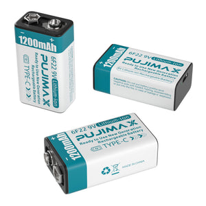 Sea Green New Generation 9V Battery 1200mAh Lithium-Ion Battery Rechargeable Battery Plug micro Type-C USB PUJIMAX