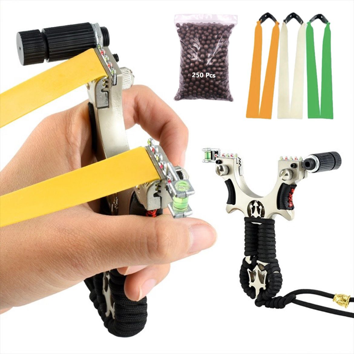 Tan Trident Alloy Slingshot Catapult with Laser Durable Outdoor Target Shooting Game Slingshot MARKSMAN