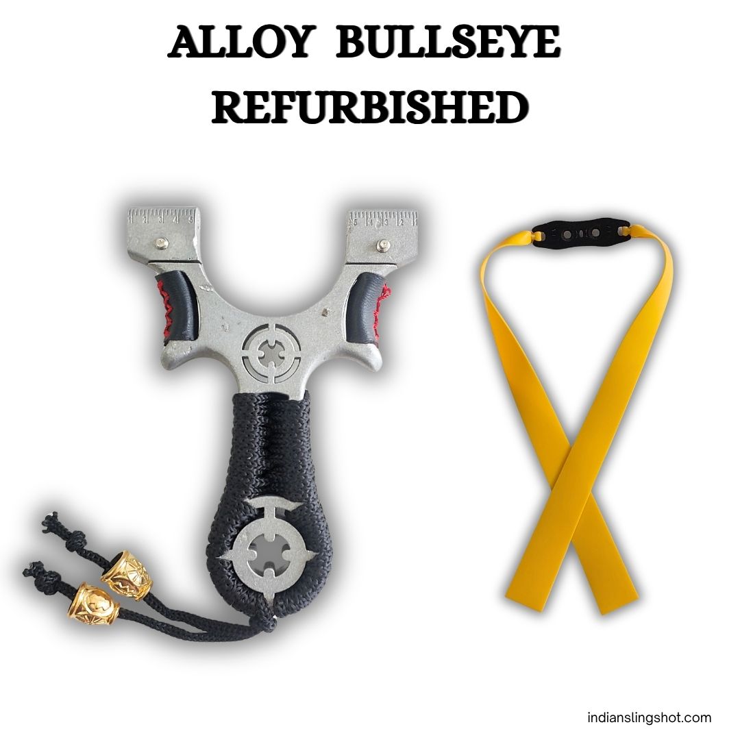 White Smoke Alloy Bullseye Refurbished Slingshot – 5 Rubber Bands-Minor Damage MARKSMAN