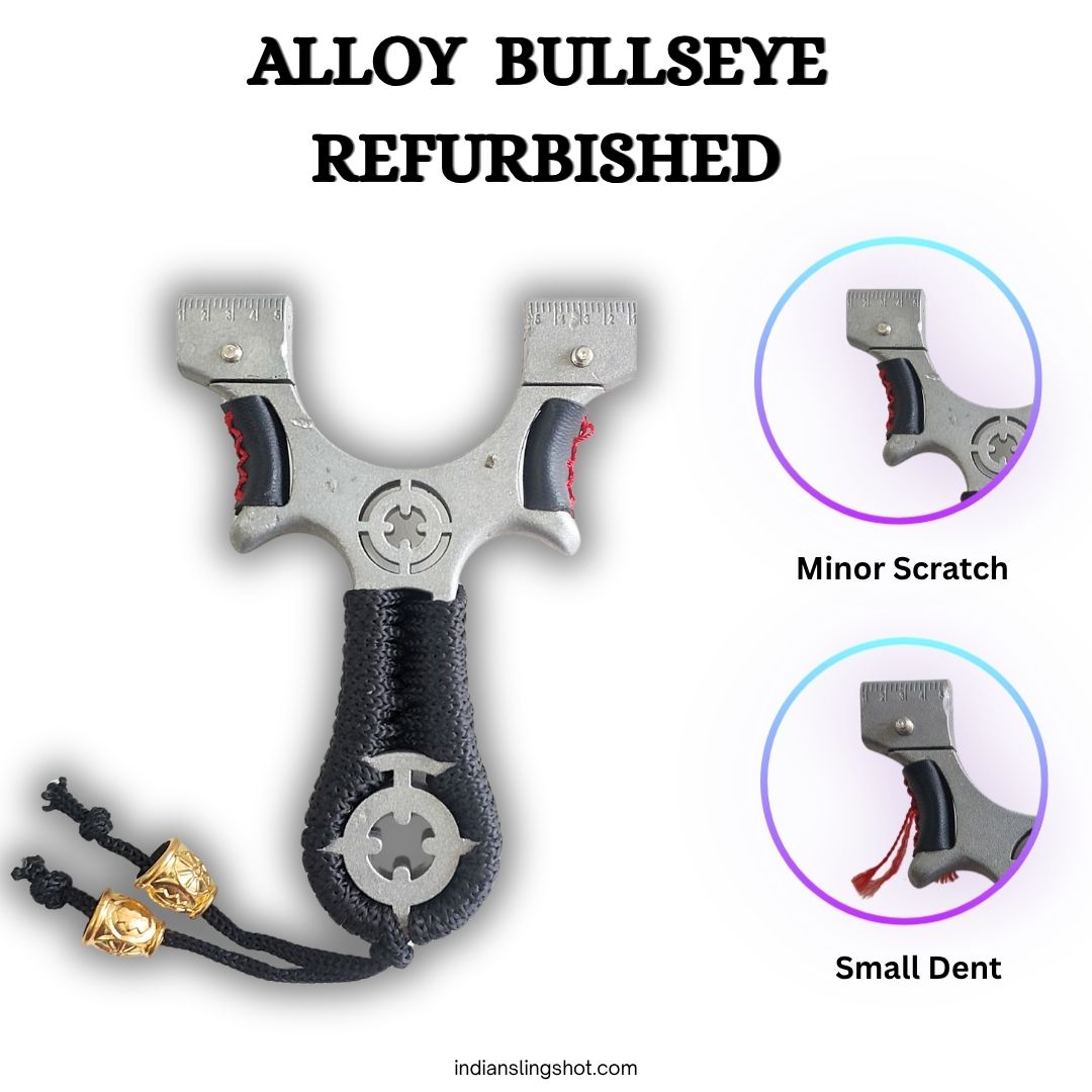 White Smoke Alloy Bullseye Refurbished Slingshot – 5 Rubber Bands-Minor Damage MARKSMAN