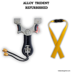 White Smoke Alloy Trident Refurbished Slingshot | 5 Rubber Bands MARKSMAN