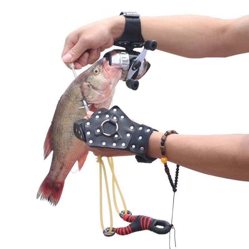 Rosy Brown Outdoor Fishing Artifact Slingshot Hand Guard Fishing Reel, a Full Set of Rubber Bands INDIAN SLINGSHOT