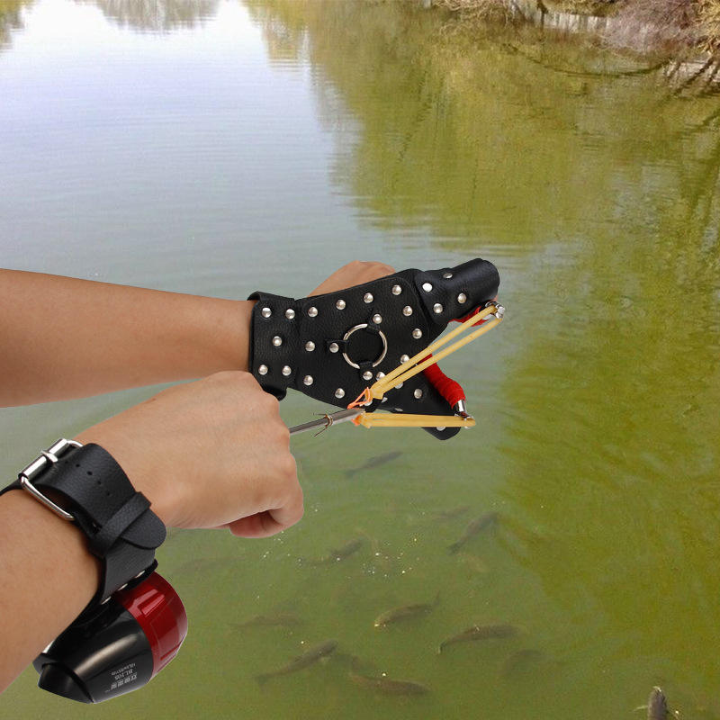 Olive Drab Outdoor Fishing Artifact Slingshot Hand Guard Fishing Reel, a Full Set of Rubber Bands INDIAN SLINGSHOT