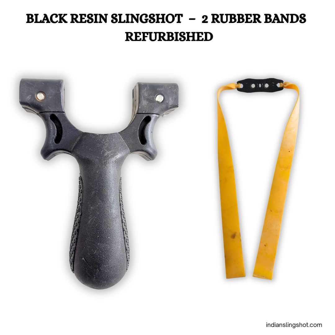 White Smoke Black Resin Strong Fiber Slingshot Refurbished – 2 Rubber Bands MARKSMAN