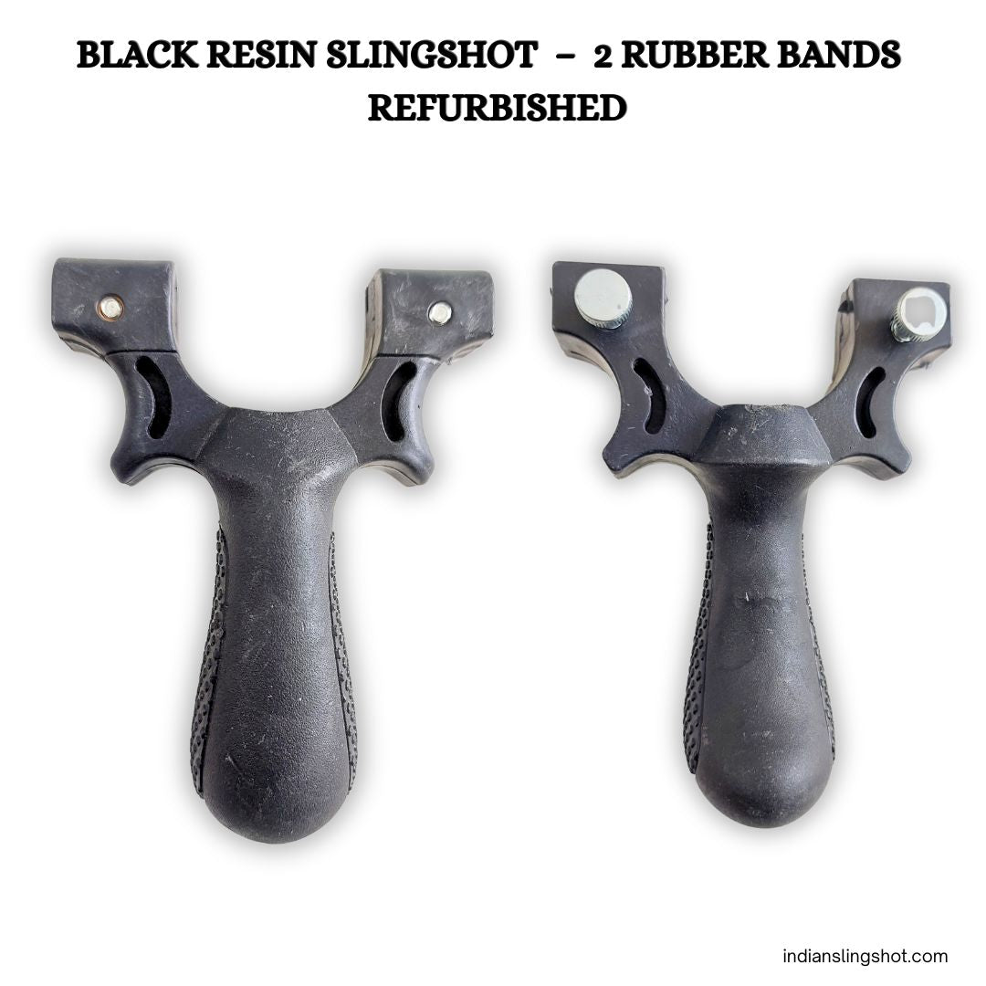 White Smoke Black Resin Strong Fiber Slingshot Refurbished – 2 Rubber Bands MARKSMAN