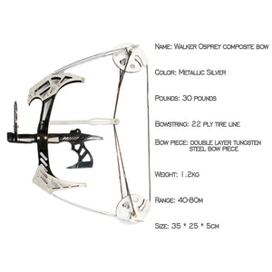 White Smoke WALKER OSPREY Composite Bow for Outdoor Fishing – Mini Pulley Bow with Reel Attachment | Metallic Silver Finish INDIAN SLINGSHOT