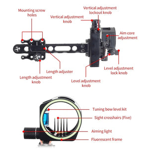 Dark Slate Gray SPG Compound Bow Sight – Adjustable 5-Pin Long Bar Aluminum Alloy Sight SPG