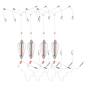 White Smoke 4Pcs Copper Spring Bait Feeder Cage with Hooks – Portable Fishing Accessory MARKSMAN