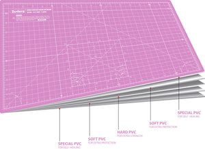 Plum DUVERRA Professional Cutting Mat A3 Self-Healing 5 Layers Double Sided Durable Non-Slip PVC - Imperial - Inchs / Metric - cm/mm – 17 Inch x 11 Inch / 44cm x 29 cm – Carnation Pink/Royal Purple/Black/Grey DUVERRA
