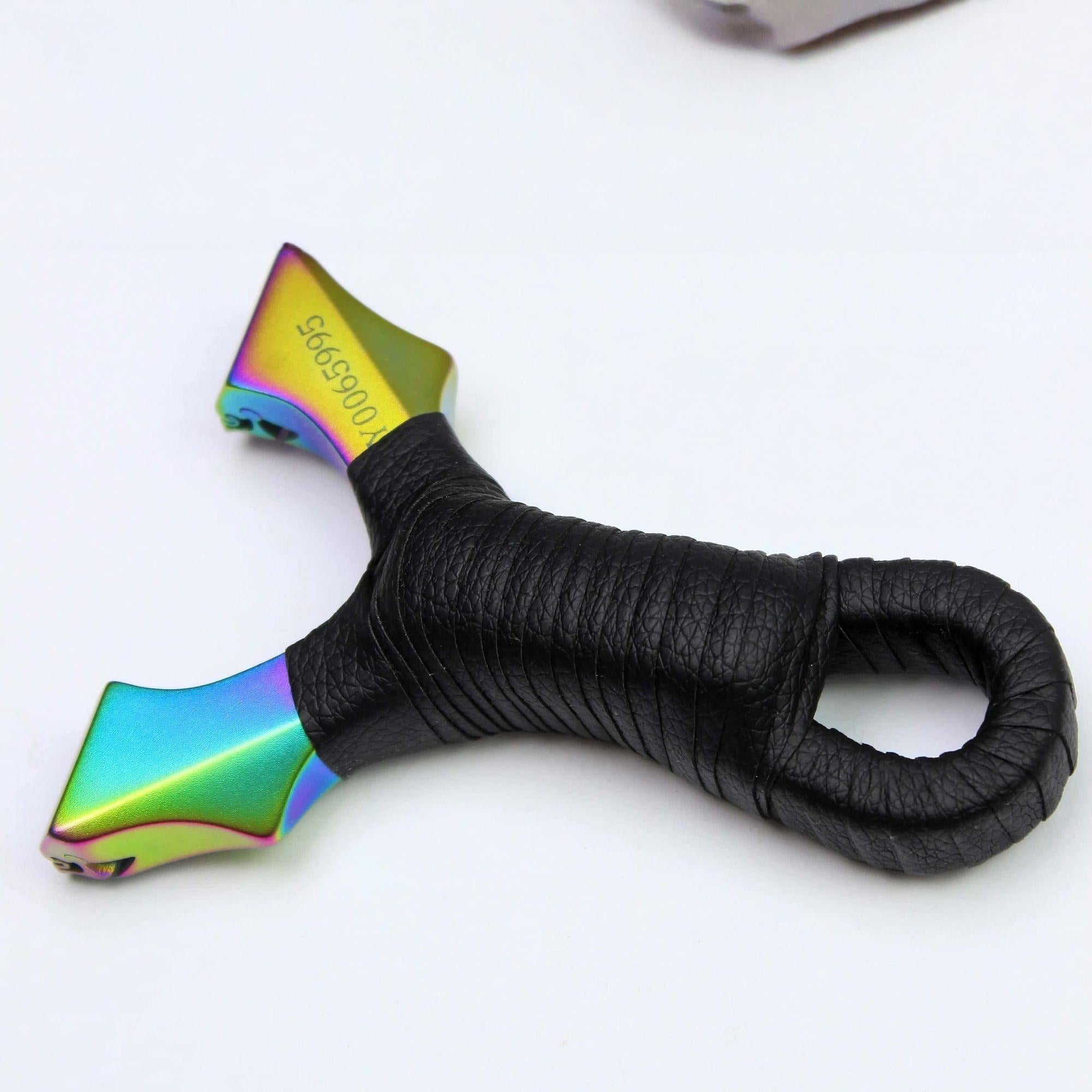 Alice Blue DRAGONBITE Quick-Lock System Stainless Steel Slingshot – Rainbow & Black MARKSMAN