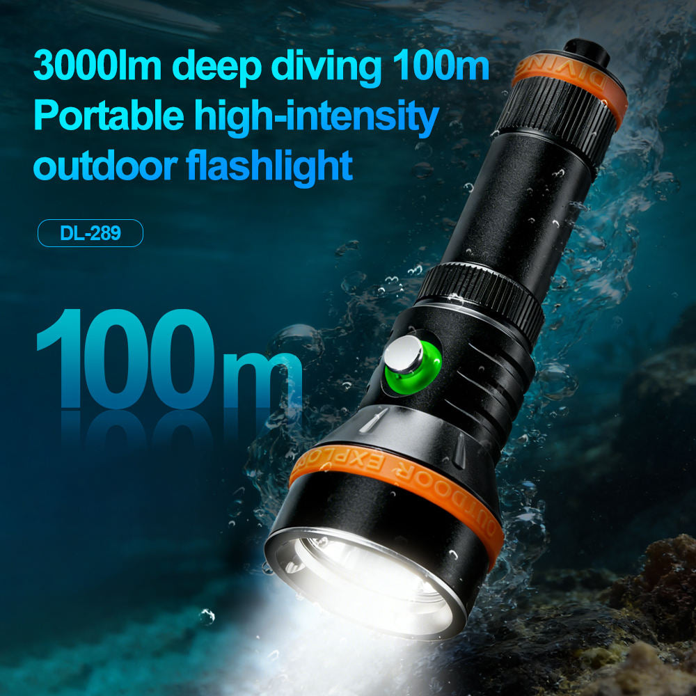 20W High Power Amphibious Diving Flashlight 3000 Lumens 100M Waterproof Rechargeable Aluminum Dive Torch for Outdoor and Underwater Use