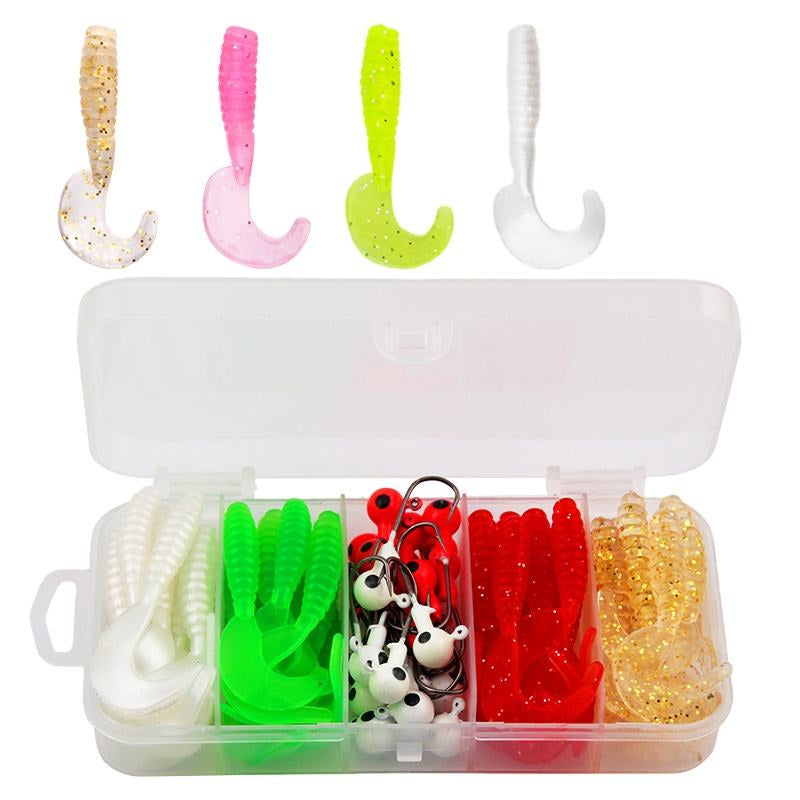 White Smoke Fishing Lures Tail Curling Soft Bait Kit with Clamp Head & Rotating Tail MARKSMAN