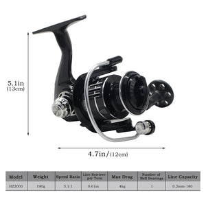 White Smoke Fishing Spinning Reel HZ2000/HZ3000/HZ4000 Metal Body Spinning Reel for River, Lake, Stream & Reservoir Fishing MARKSMAN