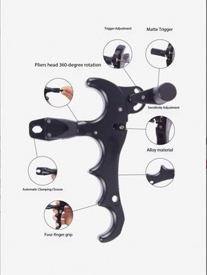 White Smoke Four-Finger Aluminum Alloy Release Aid for Compound Bow INDIAN SLINGSHOT