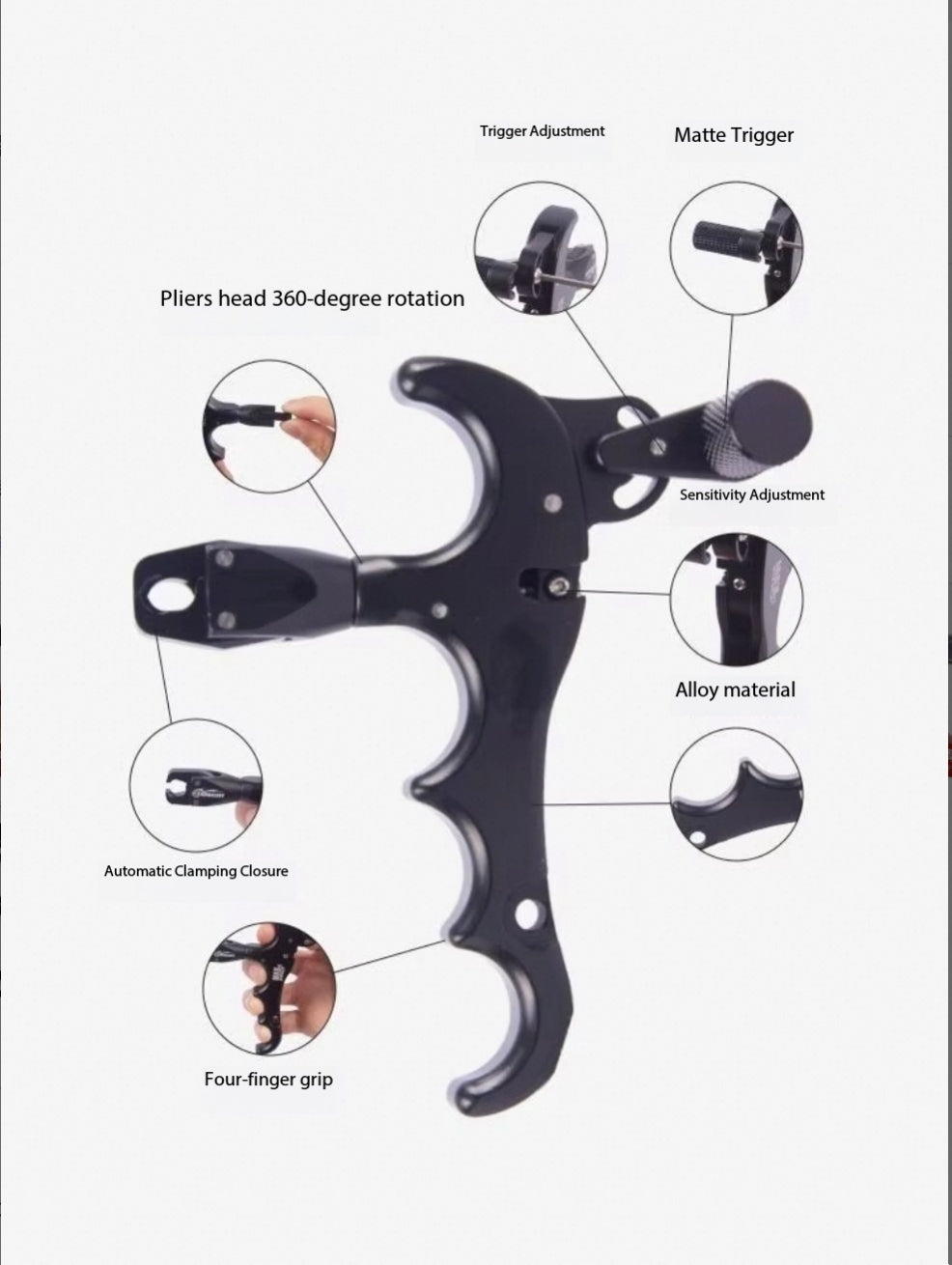 White Smoke Four-Finger Aluminum Alloy Release Aid for Compound Bow INDIAN SLINGSHOT