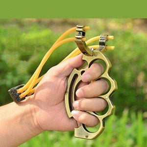 Olive Drab Full Solid Steel Metal Slingshot Catapult Powerful Aiming Outdoor Games Heavy Duty Double Latex Bands INDIAN SLINGSHOT