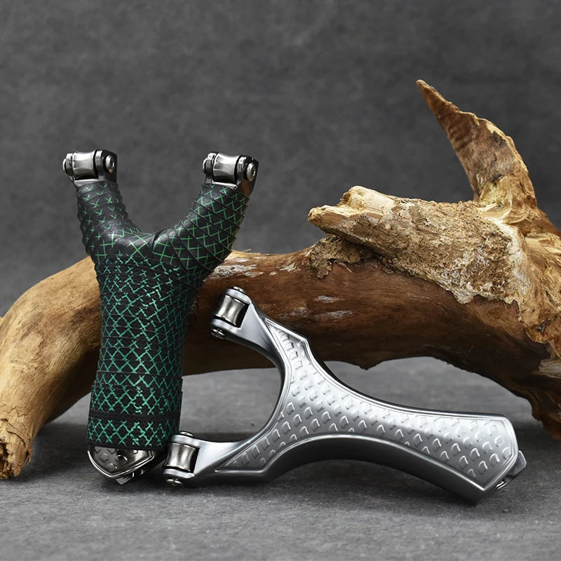 Dark Slate Gray GRASS Green Aluminum Alloy Fishing Pulley Slingshot INDIAN SLINGSHOT
