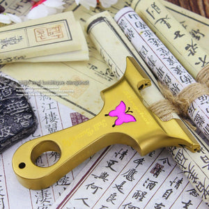 Gray Gold Butterfly Stainless Steel Slingshot INDIAN SLINGSHOT