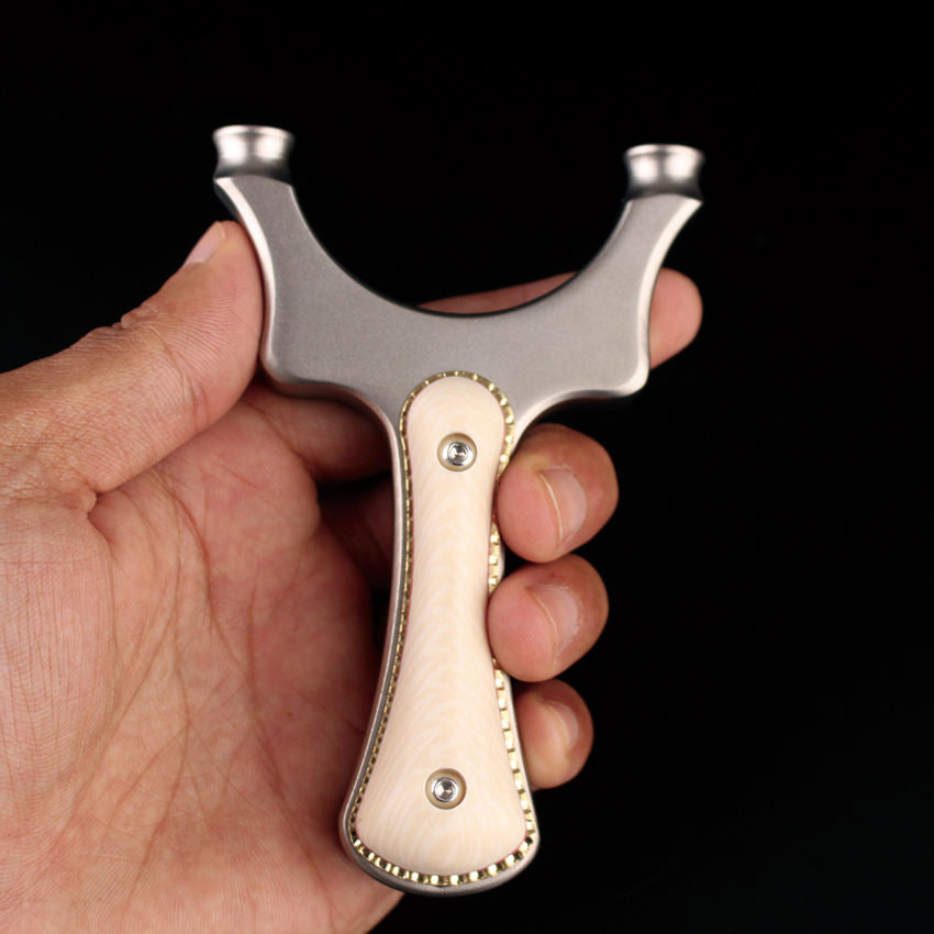Black Golden Pearl Grip Stainless Steel Slingshot | Round Head Design | Ergonomic Portable Frame INDIAN SLINGSHOT