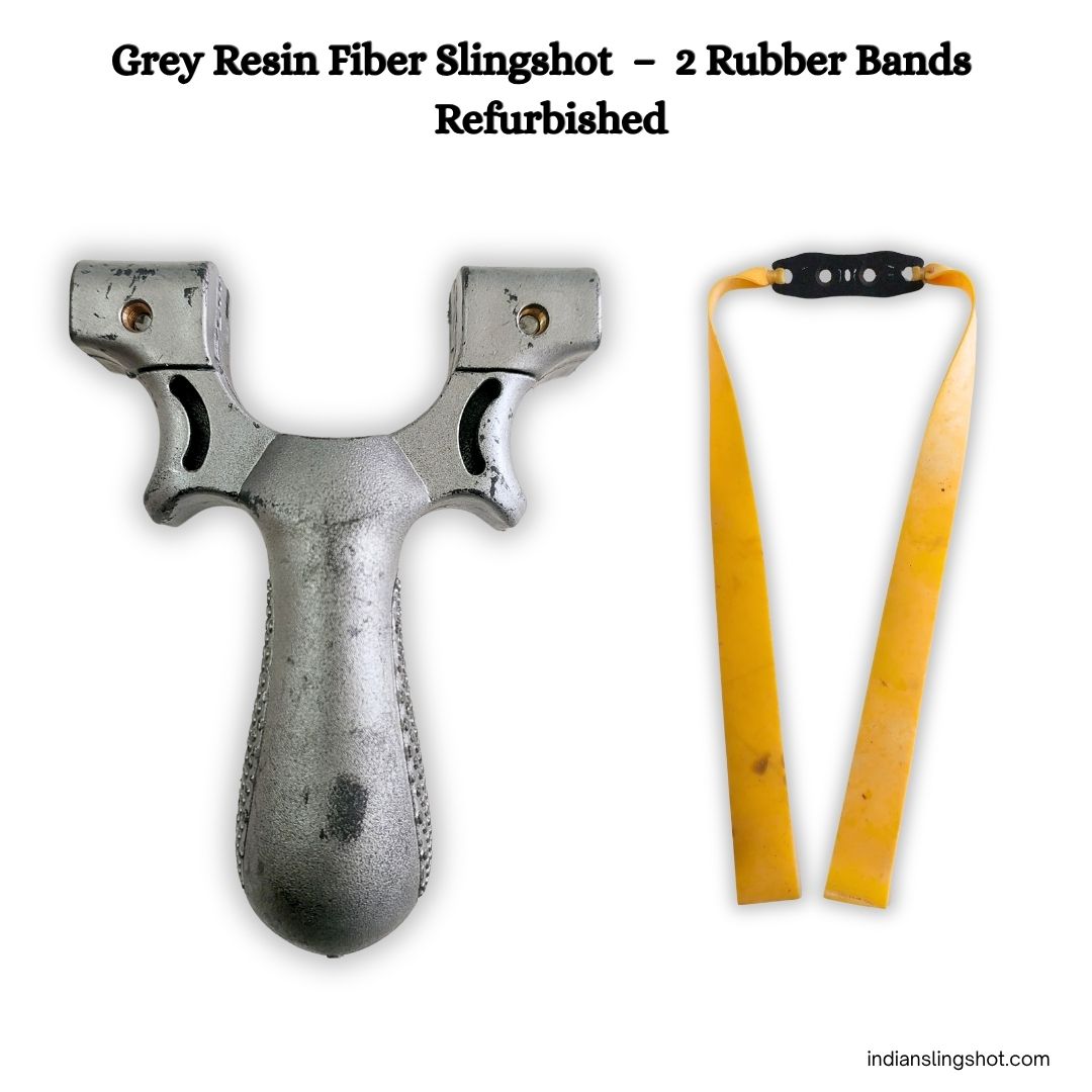 White Smoke Grey Resin Fiber Slingshot Refurbished | 2 Rubber Bands MARKSMAN