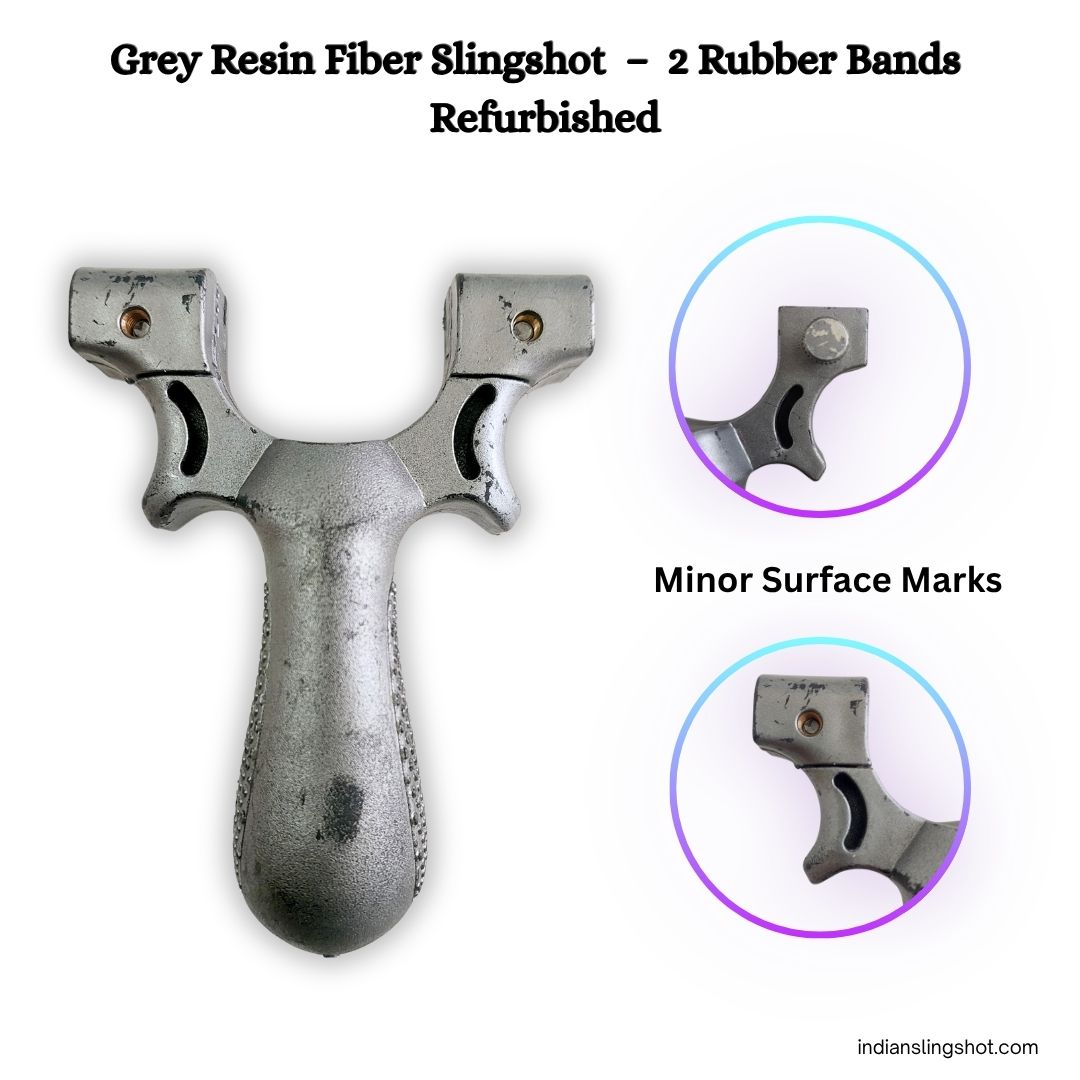 White Smoke Grey Resin Fiber Slingshot Refurbished | 2 Rubber Bands MARKSMAN
